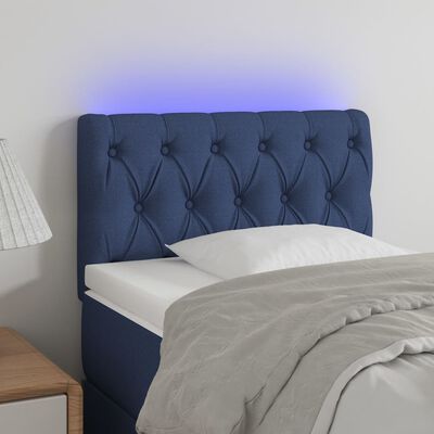 vidaXL gultas galvgalis ar LED, 80x7x78/88 cm, zils audums