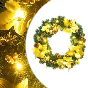 vidaXL Ziemassvētku vainags ar LED gaismiņām, zaļ&scaron;, 60 cm, PVC
