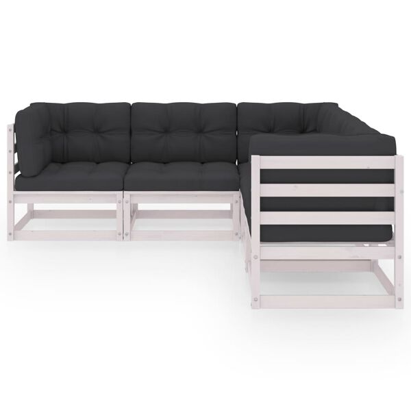 vidaXL 5-daļīgs dārza atpūtas mēbeļu komplekts ar matračiem, priede