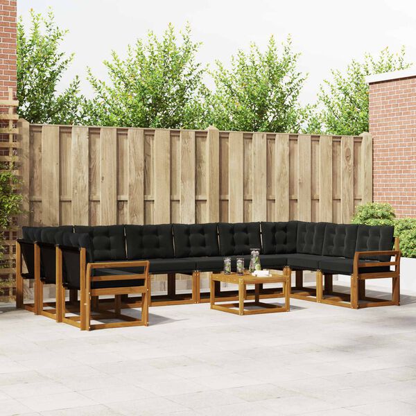 vidaXL Āra dīvānu komplekts ar spilvenu 11 pcs Dabīgs un melns