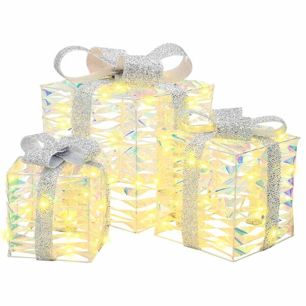vidaXL Dāvanu kaste su 60 LED 3 pcs Silti balta 20 x 20 x 20 cm PET