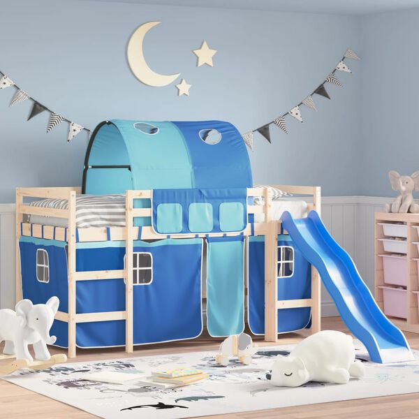 vidaXL aizkari augstajai gultai ar tuneli, zili, poliesters