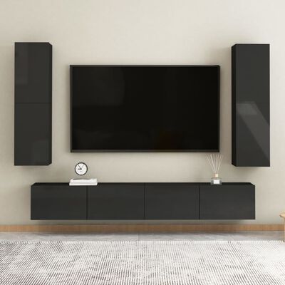 vidaXL TV skapītis, spīdīgi melns, 30,5x30x110 cm, skaidu plāksne