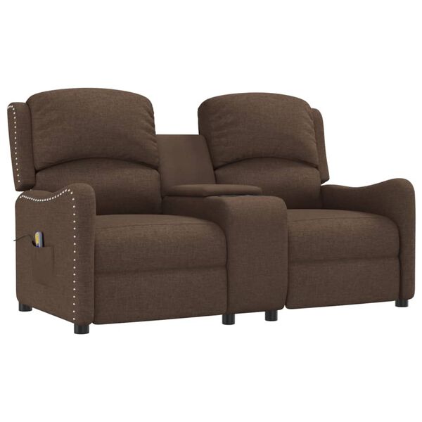 vidaXL divvietīgs masāžas krēsls ar glāžu turētāju, brūns