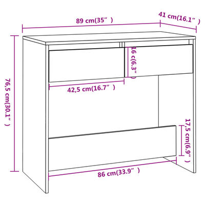 vidaXL konsoles galdiņš, ozolkoka krāsā, 89x41x76,5 cm, skaidu plāksne