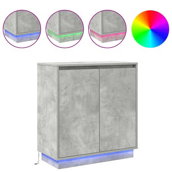 vidaXL LED sānu galds ar plauktu Betona pelēks 71 x 34,5 x 75 cm