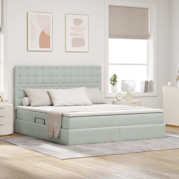 vidaXL Gulta ar uzglabā&scaron;anas vietu un LED Gai&scaron;i pelēks 180 x 200 cm