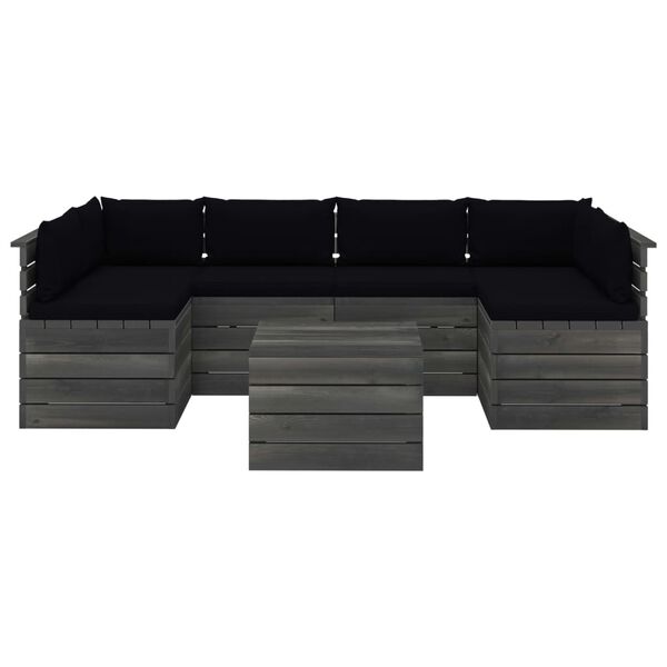 vidaXL 7-daļīgs dārza pale&scaron;u mēbeļu komplekts ar matračiem, priede