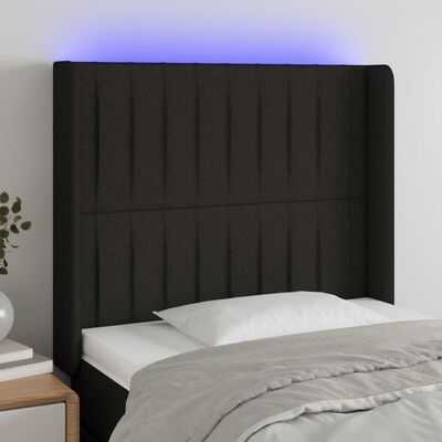 vidaXL gultas galvgalis ar LED, 83x16x118/128 cm, melns audums