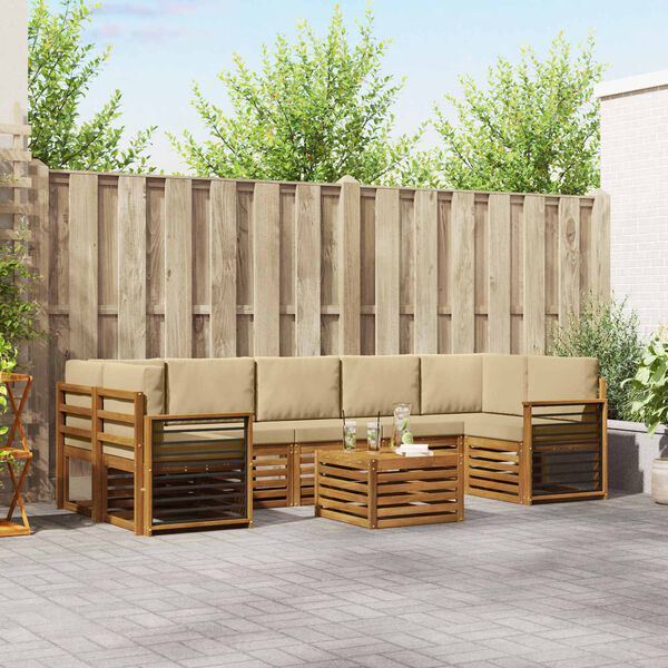 vidaXL Āra dīvānu komplekts 8 pcs Dabisks un bē&scaron;s Cietā akācijas koks