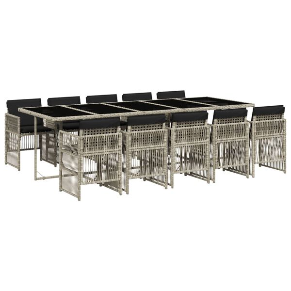 vidaXL 11-daļīgs dārza mēbeļu komplekts ar matračiem, gai&scaron;i pelēka PE