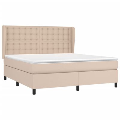 vidaXL atsperu gulta ar matraci, kapučīno, 160x200 cm, mākslīgā āda