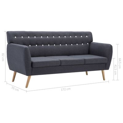 vidaXL trīsvietīgs dīvāns, 172x70x82 cm, tumši pelēka auduma apdare