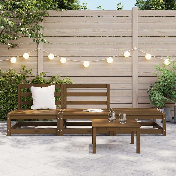 vidaXL 3-daļīgs dārza atpūtas mēbeļu komplekts, brūns priedes koks