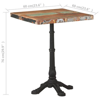 vidaXL bistro galds, 60x60x76 cm, pārstrādāts masīvkoks