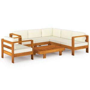 vidaXL 7 daļu dārza atpūtas mēbeļu komplekts ar spilveniem, 100x60 cm, akācijas koks