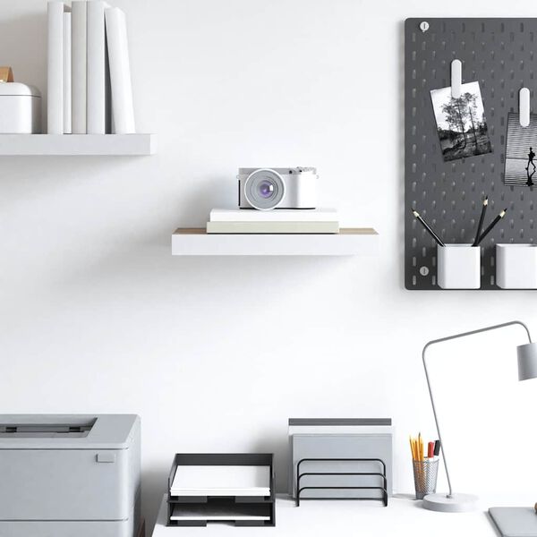 vidaXL sienas plaukts, ozolkoka un balta krāsa, 50x23x3,8 cm, MDF