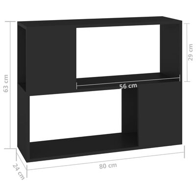 vidaXL TV plaukts, melns, 80x24x63 cm, skaidu plāksne