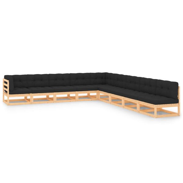 vidaXL 9-daļīgs dārza atpūtas mēbeļu komplekts ar pelēkiem matračiem