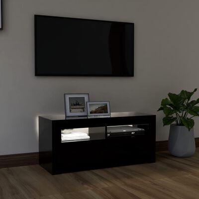 vidaXL TV galdiņš ar LED lampiņām, 90x35x40 cm, melns