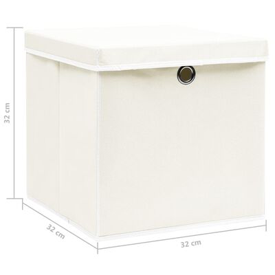 vidaXL uzglabāšanas kastes ar vāku, 4 gab., 32x32x32 cm, balts audums