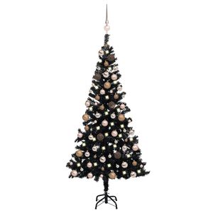 vidaXL izgaismota mākslīgā Ziemassvētku egle ar rotājumiem, 150cm, PVC