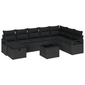vidaXL Dīvānu komplekts ar spilvenu 9 pcs Melna poliratāns
