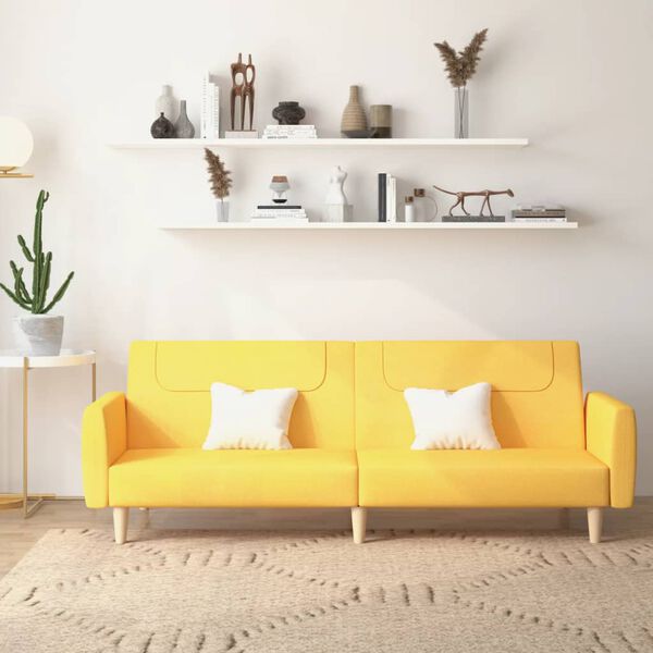 vidaXL 2-vietīga dīvāngulta, dzeltens audums