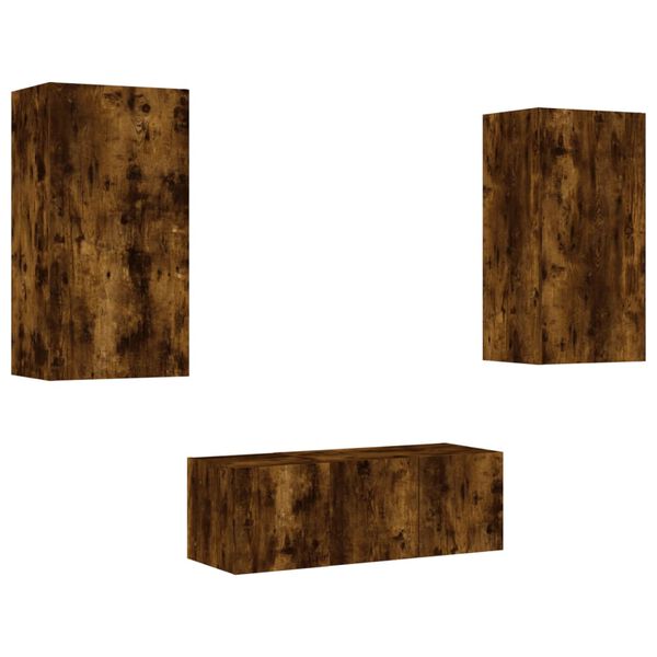 vidaXL 4-daļīgs TV skapī&scaron;u komplekts ar LED, ozola, inženierijas koks