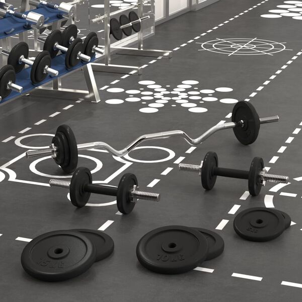 vidaXL svaru stienis un hanteles ar diskiem, 90 kg, čuguns