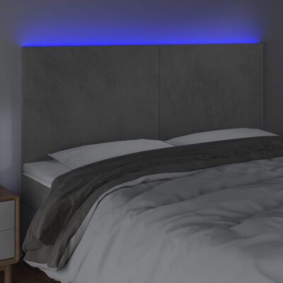vidaXL gultas galvgalis ar LED, 200x5x118/128 cm, gaiši pelēks samts