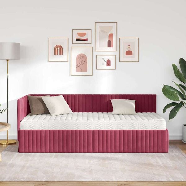 vidaXL Stūra gultas rāmis ar matrači ar galvas klāju 2 pcs Zaļa Samts