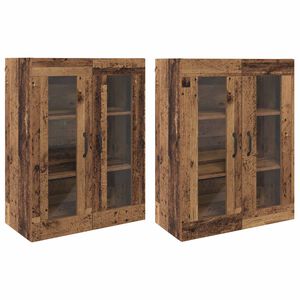 vidaXL Sienā uzstādītie skapji 2 pcs Vecs koks 69,5 x 34 x 90 cm