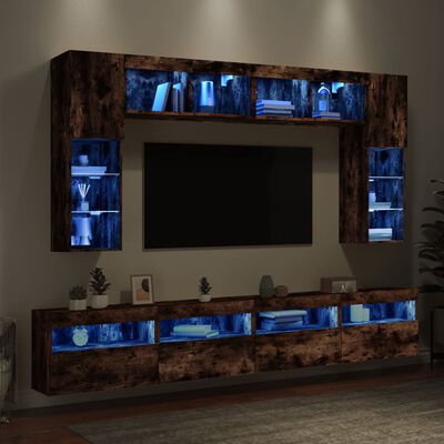 vidaXL TV sienas skapīši ar LED, 8 gab., ozolkoka krāsa