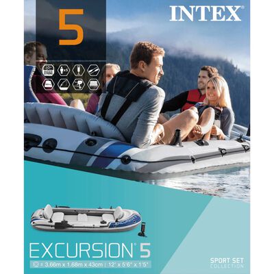 Intex Excursion 5 piepūšamā laiva ar airiem un pumpi, 68325NP