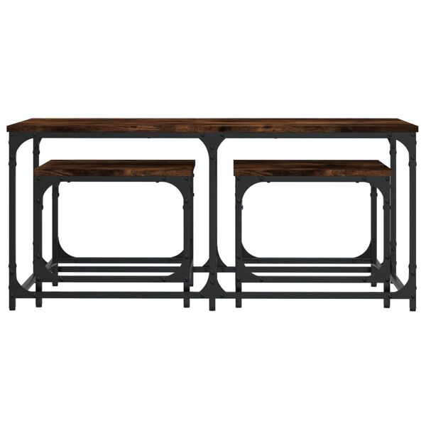 vidaXL kafijas galdiņi, 3 gab., sabīdāmi, brūni, inženierijas koks