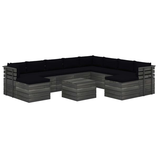 vidaXL 11-daļīgs dārza pale&scaron;u mēbeļu komplekts ar matračiem, priede