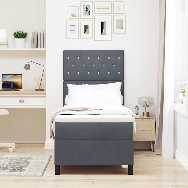 vidaXL Kastītes atsperu gulta Tum&scaron;i pelēks 80 x 200 cm Samts