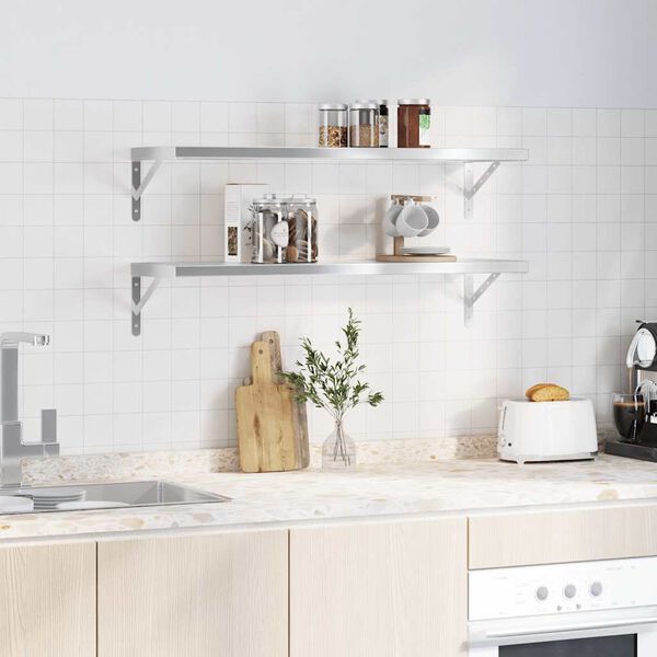 vidaXL sienas plaukti, 2 gab., 100x30 cm, sudraba krāsā, tērauds