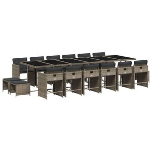 vidaXL 17-daļīgs dārza mēbeļu komplekts ar matračiem, pelēks PE