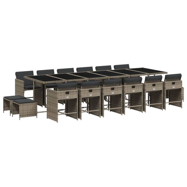 vidaXL 17-daļīgs dārza mēbeļu komplekts ar matračiem, pelēks PE