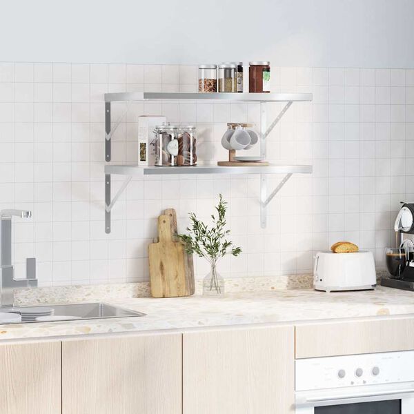 vidaXL sienas plaukti, 2 gab., 75x40 cm, sudraba krāsā, tērauds