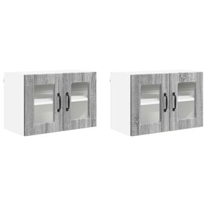 vidaXL Sienas stikla skapis PORTO 2 pcs Pelēks Sonoma 60 x 31 x 40 cm