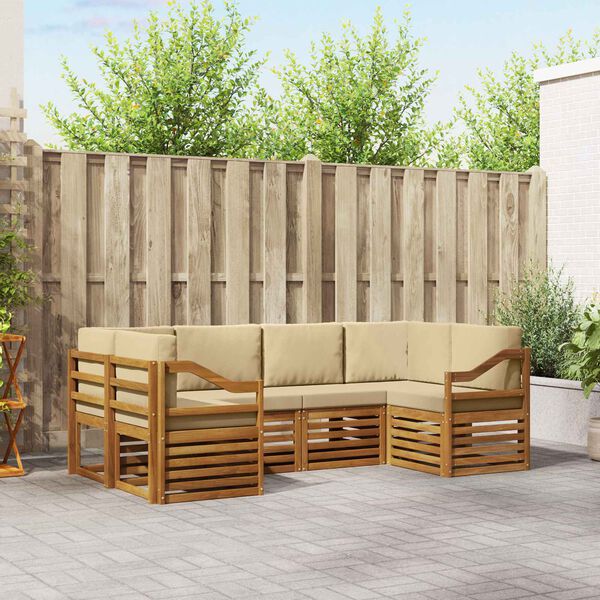 vidaXL Stūru dīvānu komplekts 6 pcs Dabiska Cietā akācijas koks