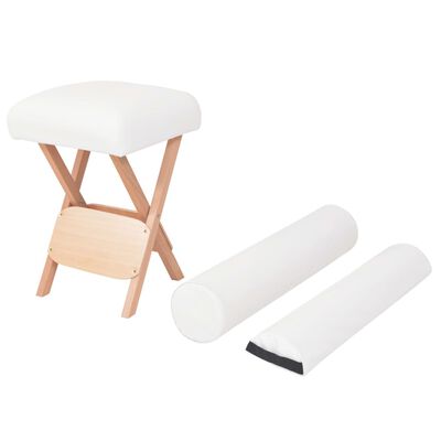 vidaXL saliekams masāžas krēsls, 12 cm biezs sēdeklis, 2 balsti, balts