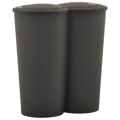vidaXL dubulta atkritumu tvertne, 50 L, melna