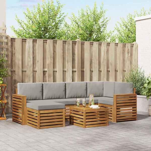 vidaXL Stūru dīvānu komplekts ar spilvenu 7 pcs Dabīgs un gai&scaron;i pelēks