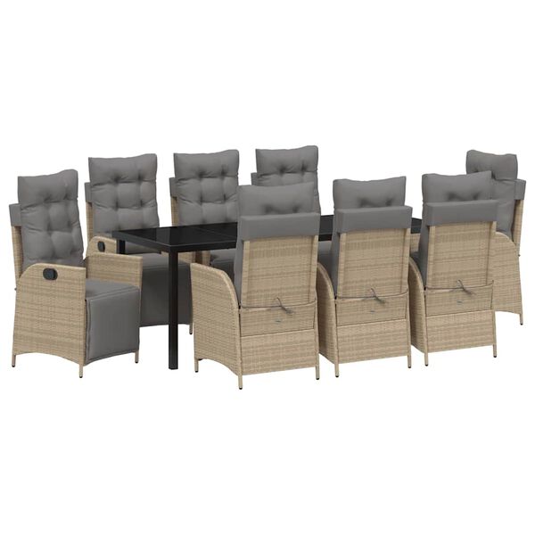 vidaXL Dārza ēdamgalds ar spilvenu 9 pcs Bē&scaron;a poliratāns