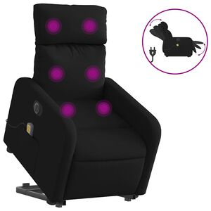 vidaXL elektrisks masāžas krēsls, paceļams, atgāžams, melns audums