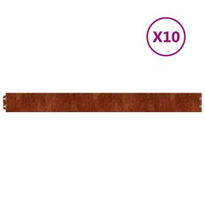 vidaXL zālāju apmales, 10 gab., 10x103 cm, elastīgs kortena tērauds